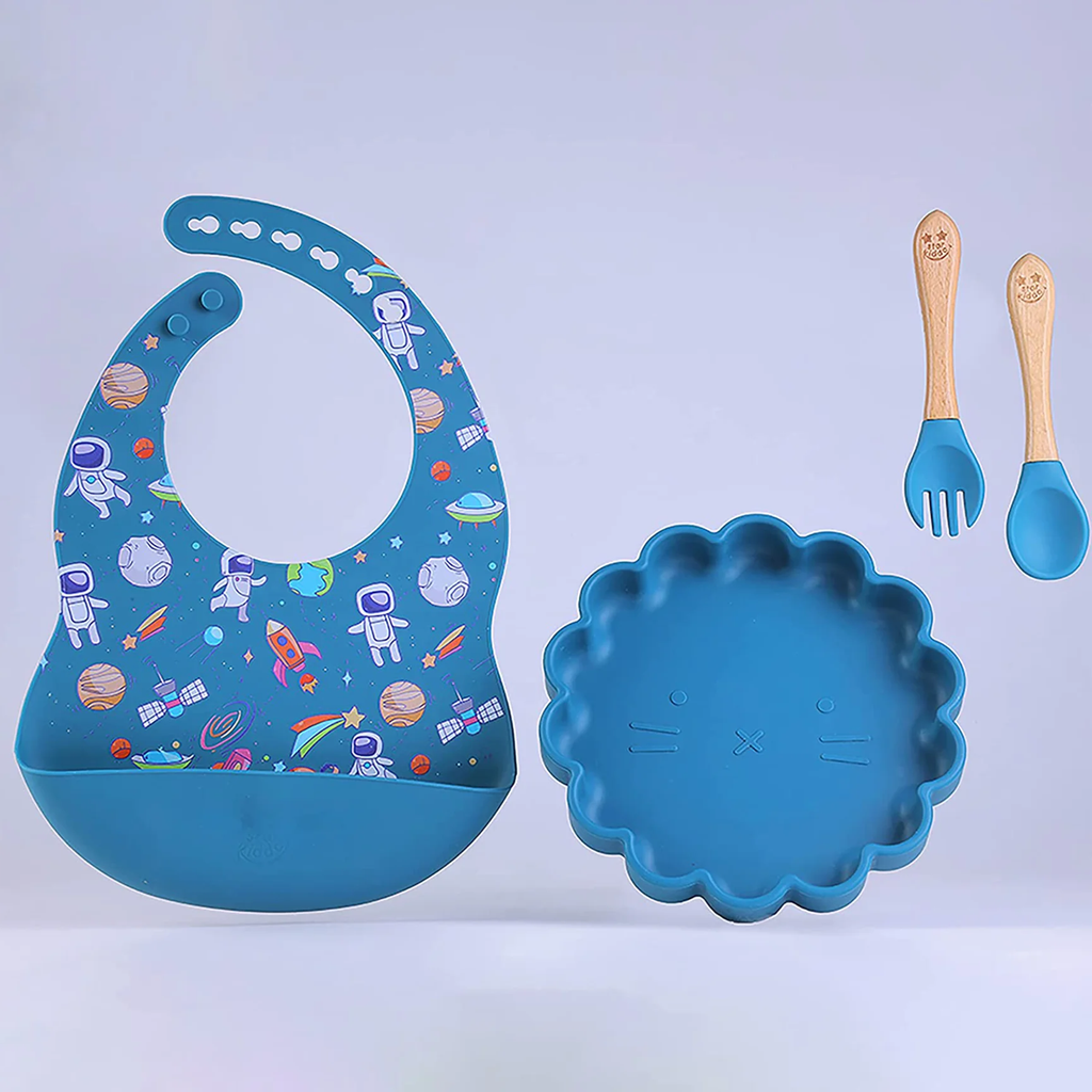 Round Silicone Suction Feeding Plate with Baby Feeding Bib Combos