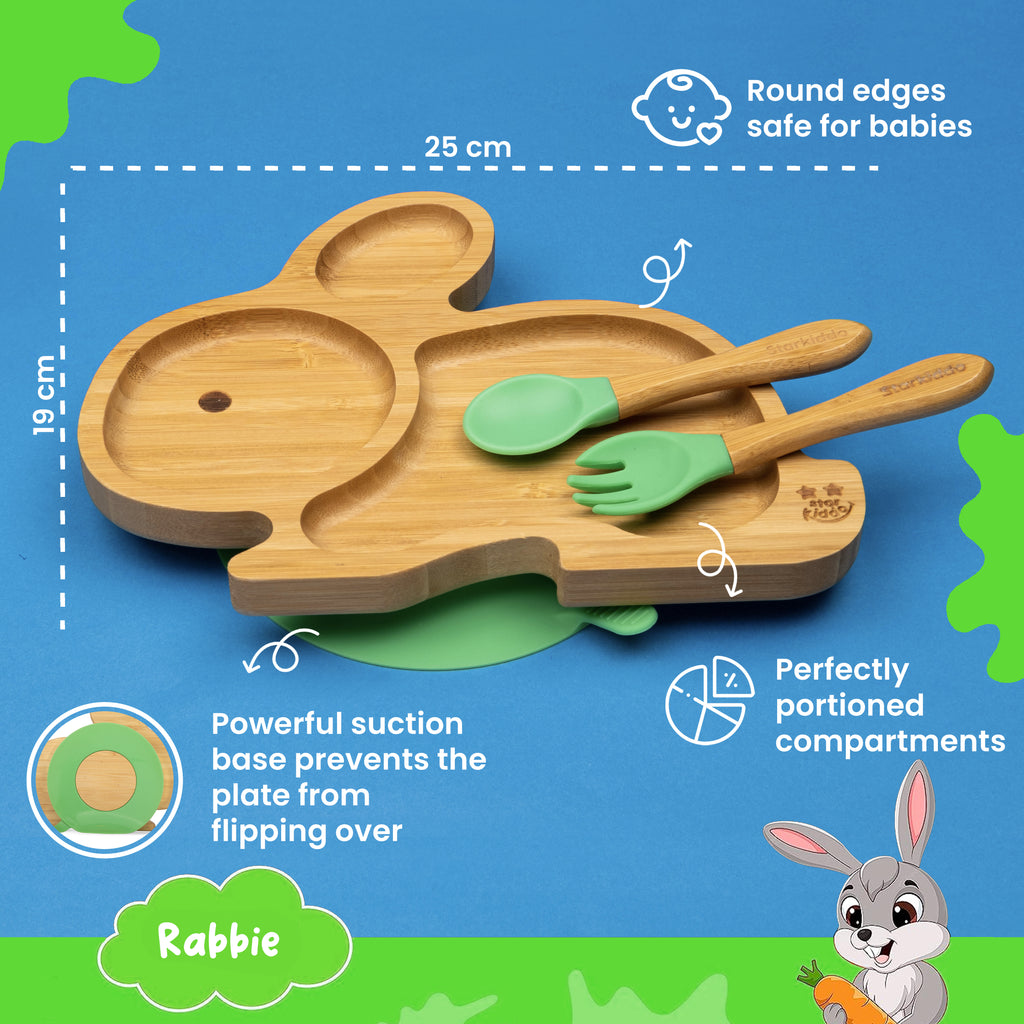 Rabbit Shaped Bamboo Suction Plate 