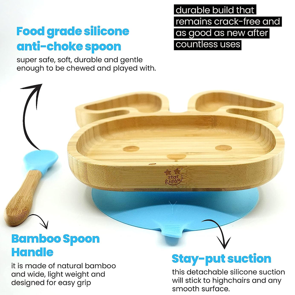 Bunny Shaped Bamboo Suction Plate with Feeding Spoon