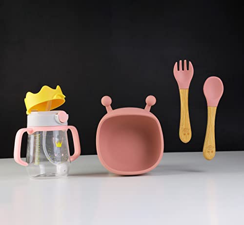 Suction Bowl and Spoon Set with Sippy Bottles for Infants