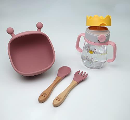 Suction Bowl and Spoon & Fork with Sippy Bottles for Babies