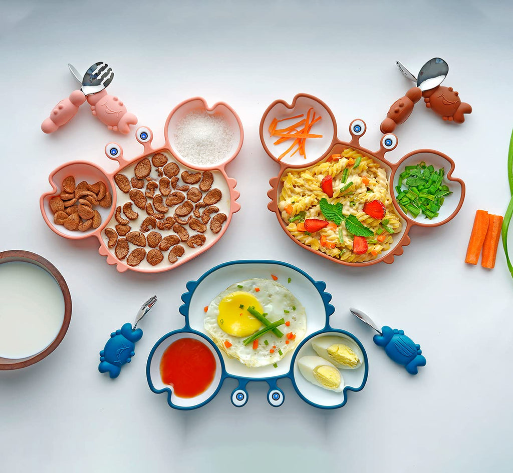Crab Shape Silicone Suction Plates Sets