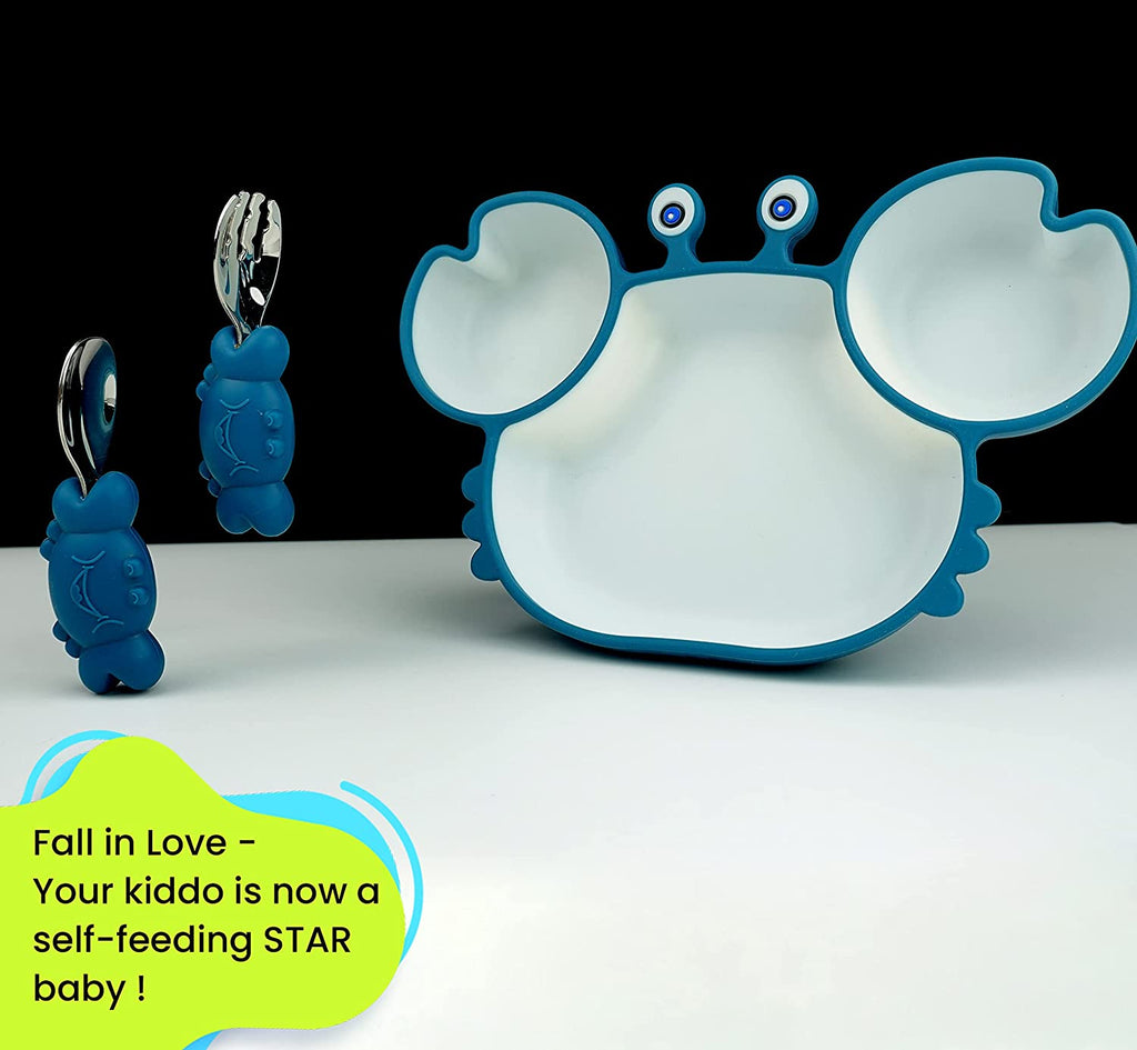 Crab Shape Silicone Suction Plates and Stainless Steel Spoons
